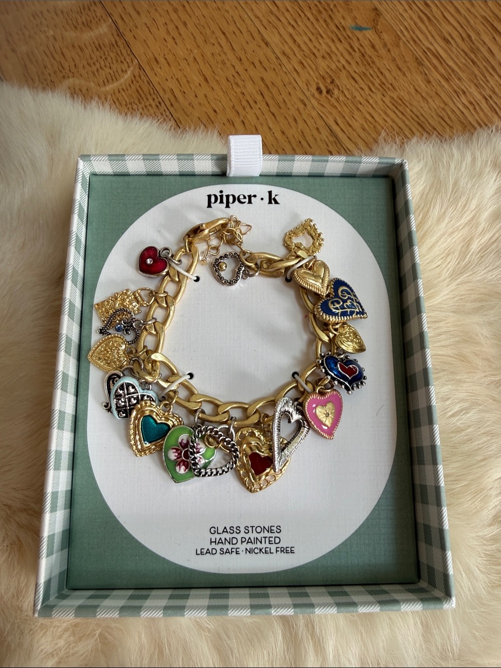 Piper K Gold Tone Multicolor Heart Charm Bracelet